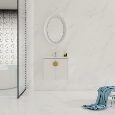 24/28 inch Wall Mounted Bathroom Vanity Set in White with Integrated Ceramic Sink