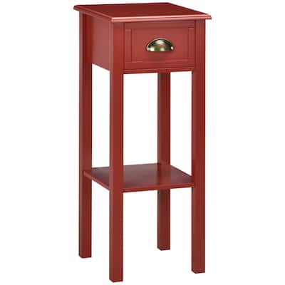 2-Tier Side Table with Drawer, Narrow End Table with Bottom Shelf, for Living Room or Bedroom, Red