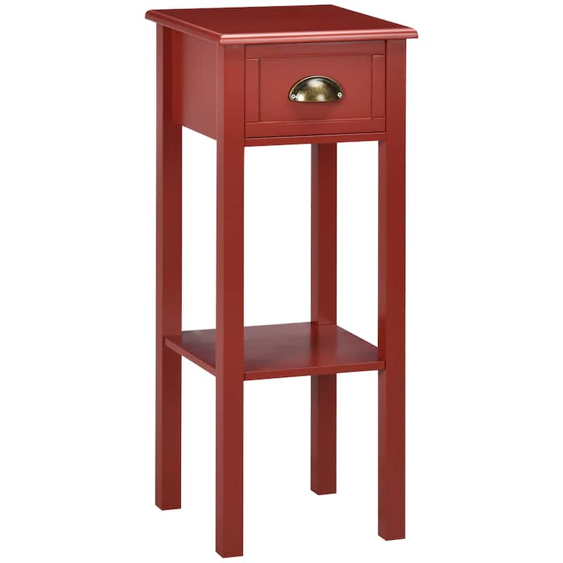 2-Tier Side Table with Drawer, Narrow End Table with Bottom Shelf, for Living Room or Bedroom,