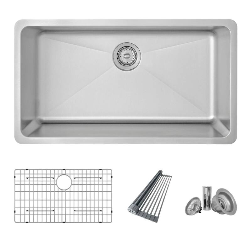 AZUNI Dual Mount 32" Single-Bowl Stainless Steel Kitchen Sink C132 - 32" x 18" x 9"