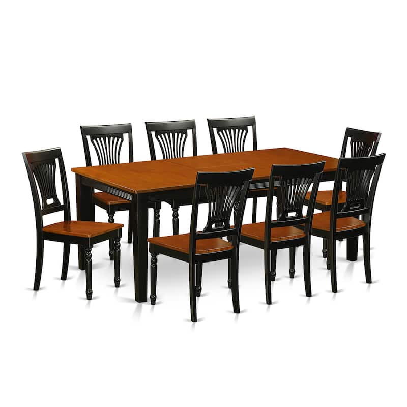 East West Furniture 9 Piece Dining Table Set- a Rectangle Dining Room Table and 8 Wooden Seat Chairs, Finish Options)