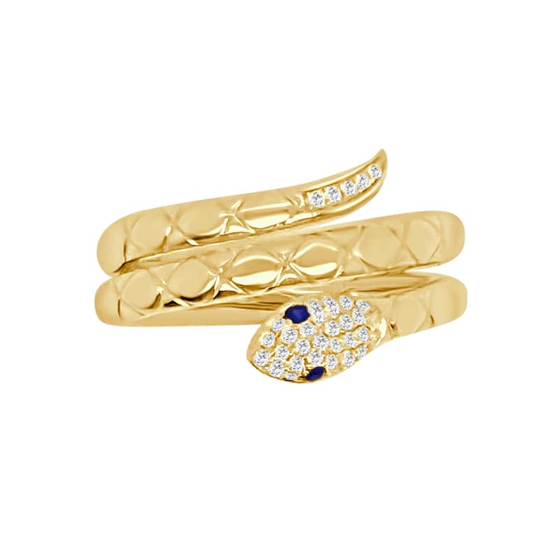 Auriya 14k Gold Diamond and Sapphire Snake Wrap Ring 0.10 ct. tw. (F-G, VS)