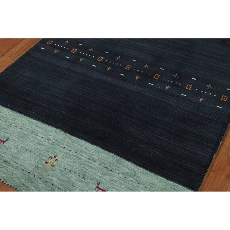 Hand Knotted Oriental 100% Wool Carpet Tribal Animal Pictorial Navy Blue & Blues Gabbeh Area Rug - 5' 10'' X 4' 0''