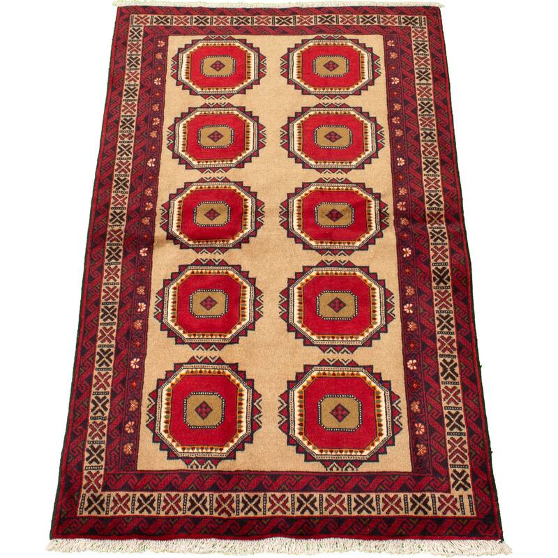 Hand-knotted Rizbaft Tan Wool Rug - 3'7 x 6'6/3'7" x 6'6"