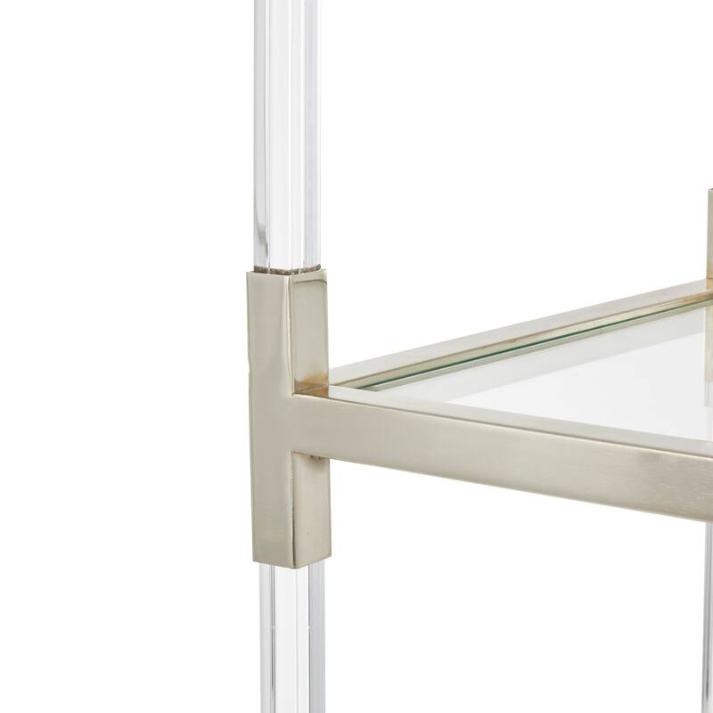 Clear Acrylic Plastic Cube Shaped Shelving Unit with Silver Frame Supports