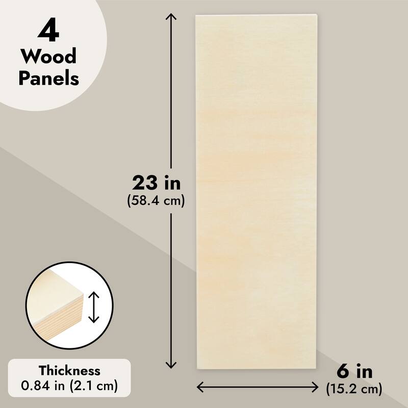 Bright Creations 4 Pack Unfinished Wood Panels for Painting, DIY, Crafts, Wood Canvas (6 x 23 In)