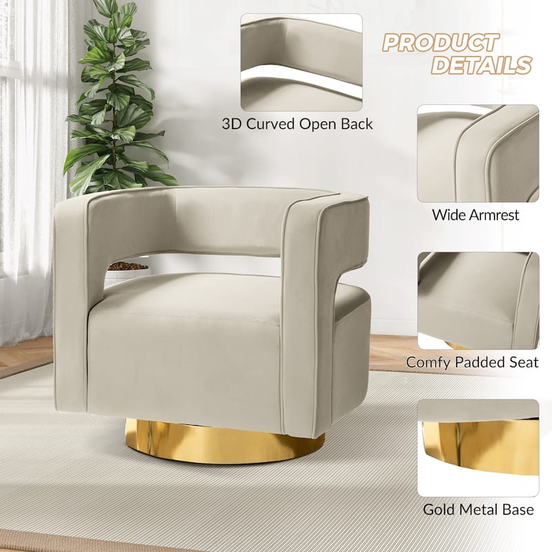 Carisa Modern Upholstered Swivel Open-Back Barrel Chair with Golden Base by HULALA HOME