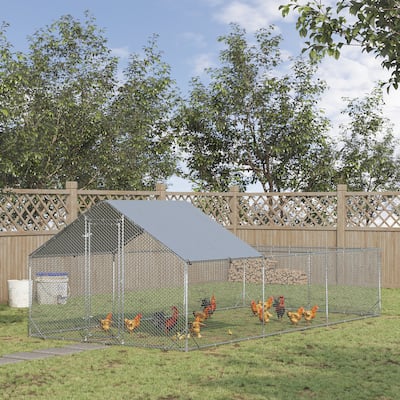 Large Silver Chicken Coop with Galvanized Steel Mesh and Walk-In Design Secure Lockable Door