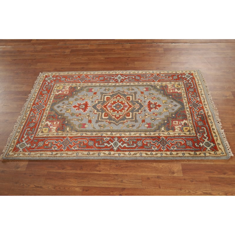 Hand Knotted Oriental 100% Wool Carpet Traditional Medallion Greys & Charcoal Heriz (serapi) Area Rug - 4' 11'' X 3' 0''