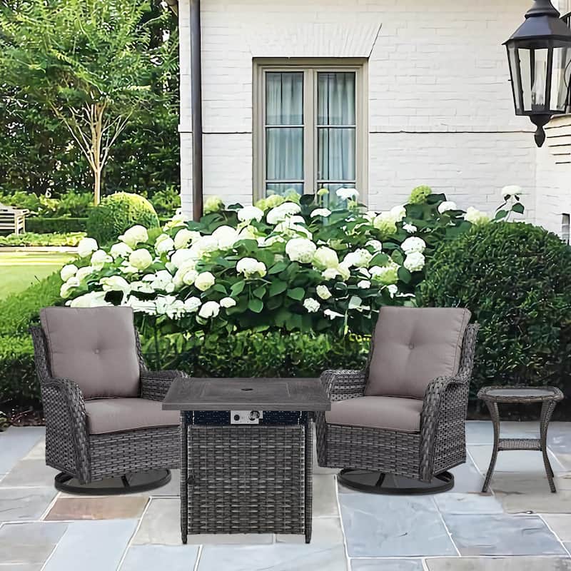 Pocassy Patio Fire Pit Table with Swivel Chair Side Table - Grey - Grey