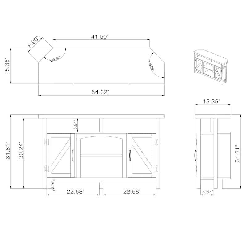 Farmhouse Corner TV Stand for TVs up to 60", Entertainment Center with Storage Cabinets - 31.81'' H X 54.02'' W X 15.35'' D