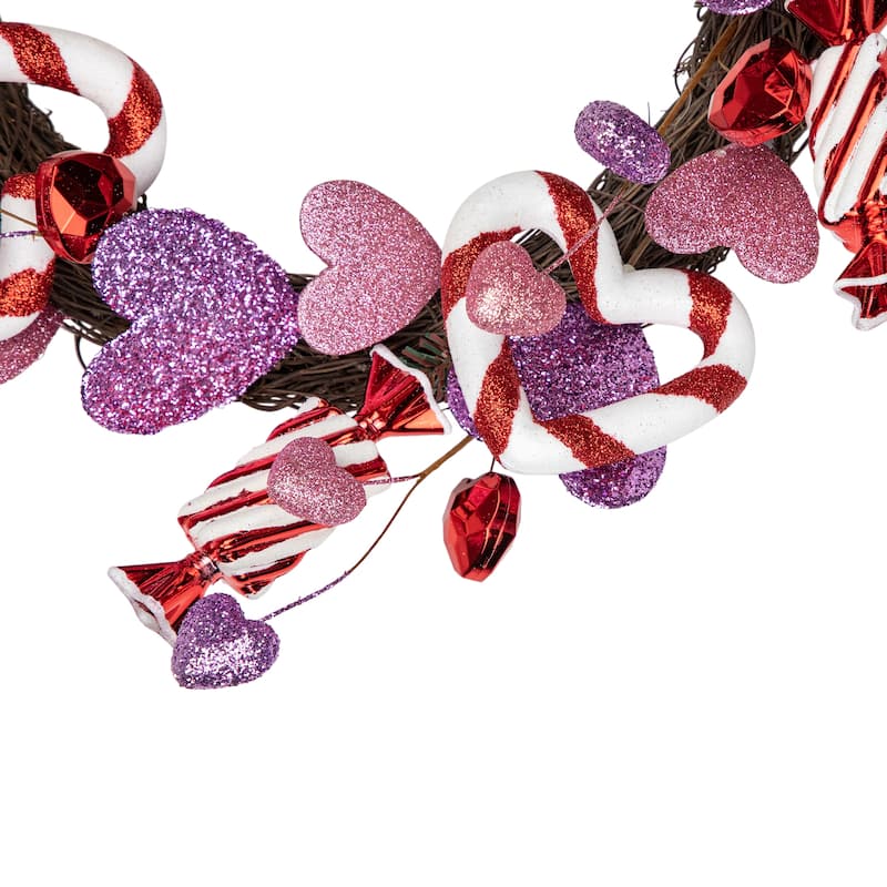 Pink Purple Cies Hearts Valentine's Day Wreath, 16-Inch, Unlit