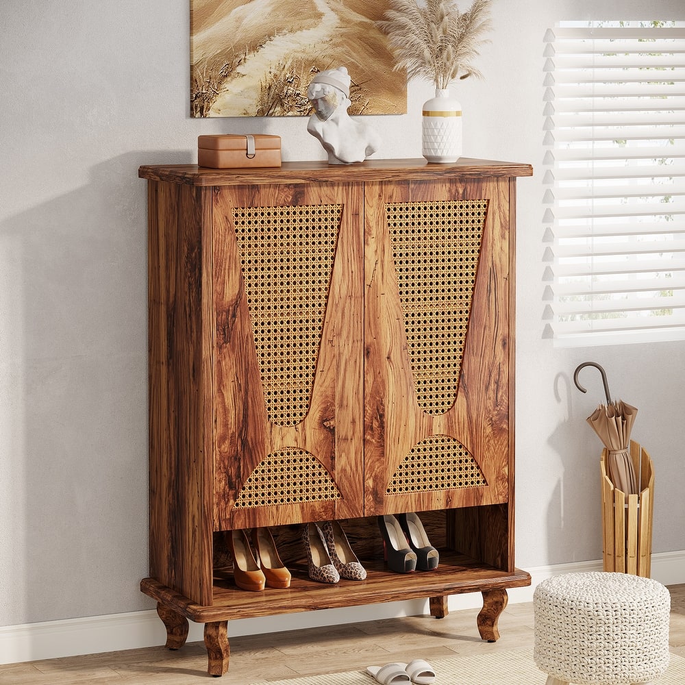 25-Pair Rattan Shoe Cabinet, Shoe Rack Organizer Cabinet - 30" wide