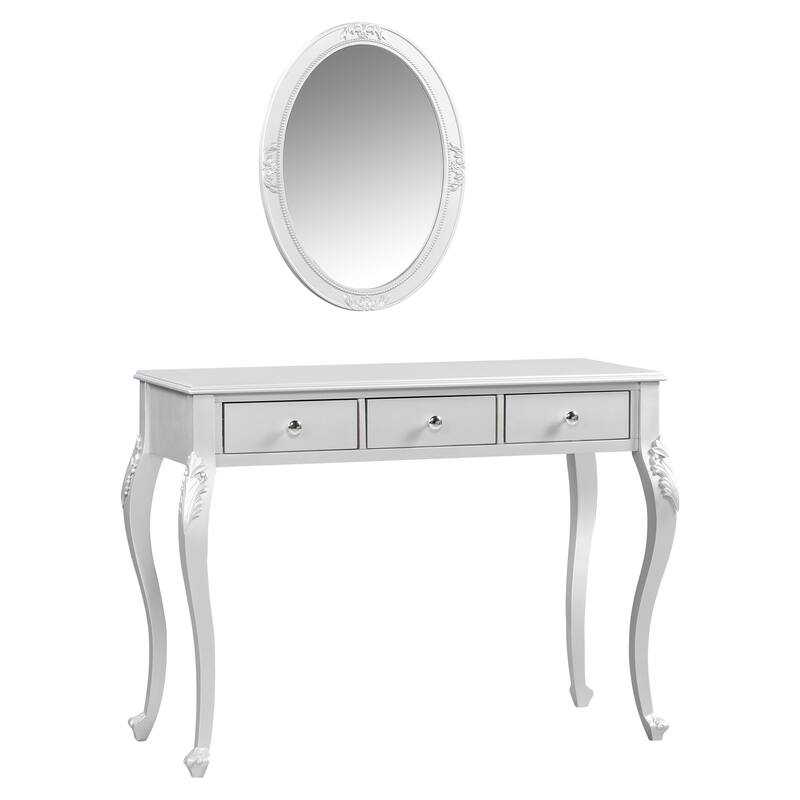 3-Drawer Dressing Table,Makeup Vanity Desk with Oval Mirror