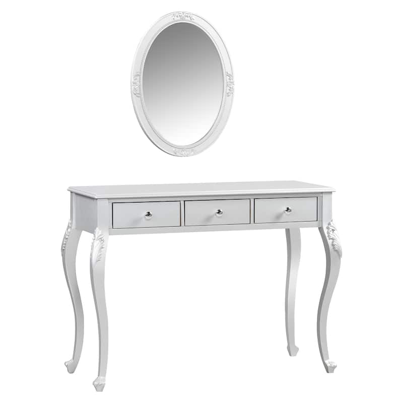 Luxury Makeup Vanity Desk with Oval Mirror, 3-Drawer Dressing Table for Jewelry Storage, Elegant Console Table