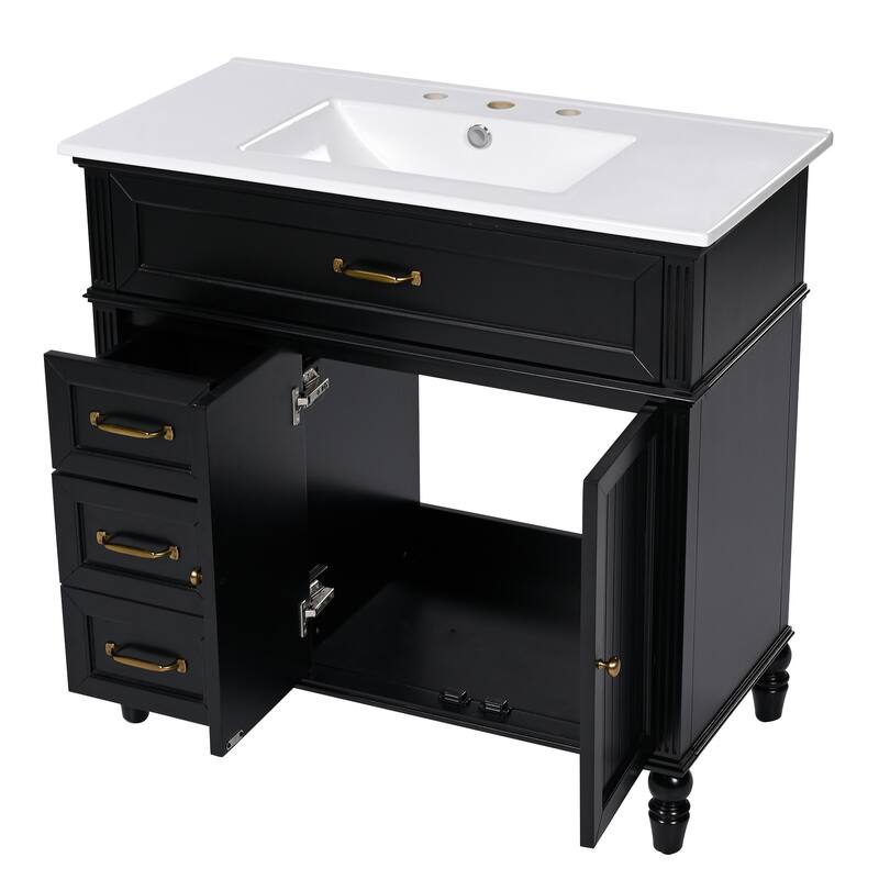 Bathroom Vanity with Ceramic Sink, Multi-Functional Bathroom Storage Cabinet, Bathroom Cabinet with 2 Doors & 2 Drawers