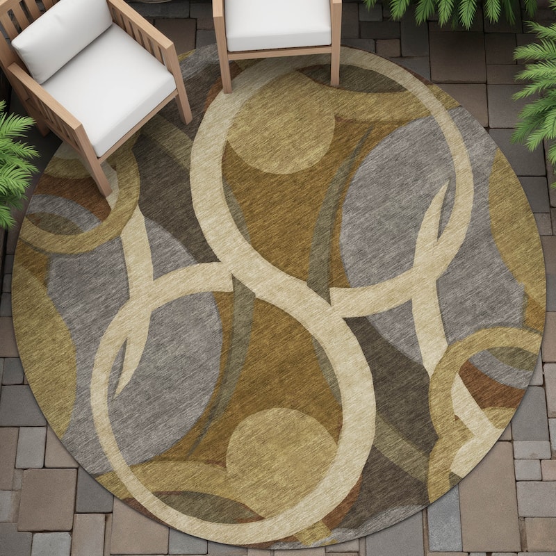 Machine Washable Indoor/Outdoor Contemoorary Deco Chantille Rug - Brown - 8' x 8'