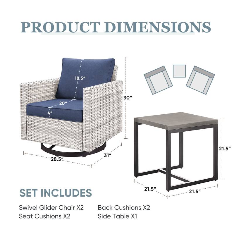 3 Pieces Outdoor Swivel Patio Chairs with Side Table