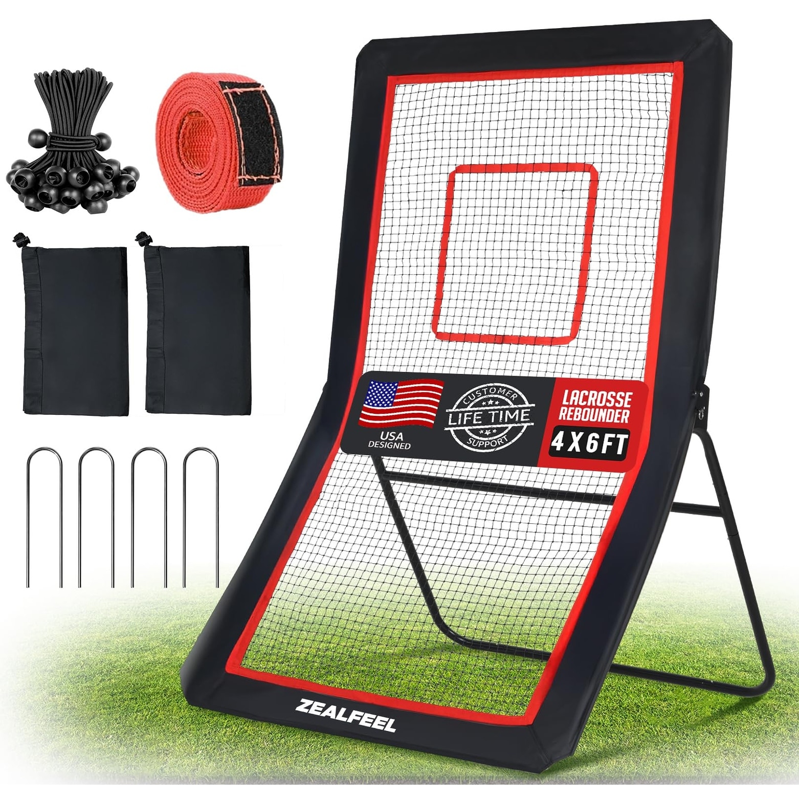 Zealfeel 4x7FT Lacrosse Rebounder with 5 Angles, Target Strip
