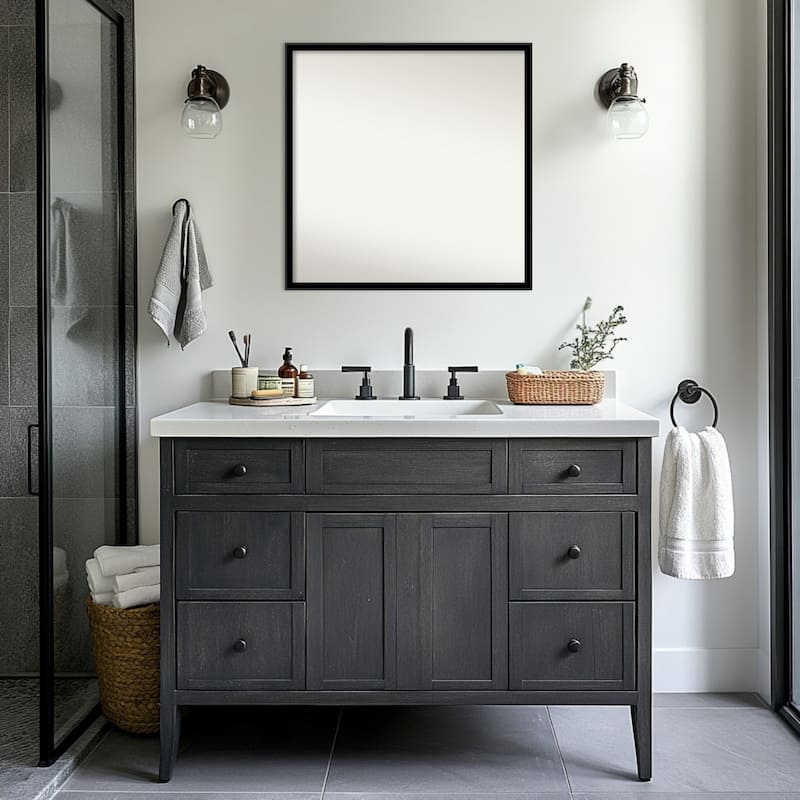 Incline Non-Beveled Wood Framed Bathroom Vanity Wall Mirror