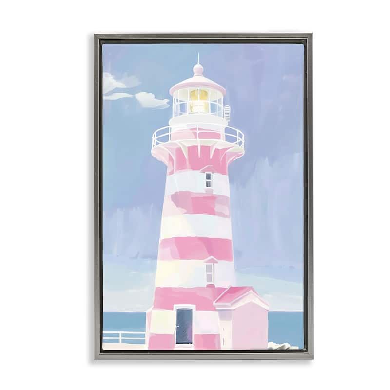 Stupell Muted Coastal Lighthouse Framed Floater Canvas Wall Art Design By Arlington Prints - 17 x 25 - Grey