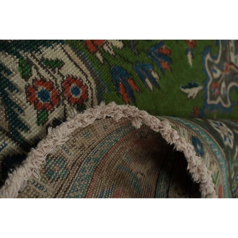 Hand Knotted Oriental 100% Wool Carpet Traditional Floral Green Tabriz Area Rug - 6' 1'' X 4' 8''