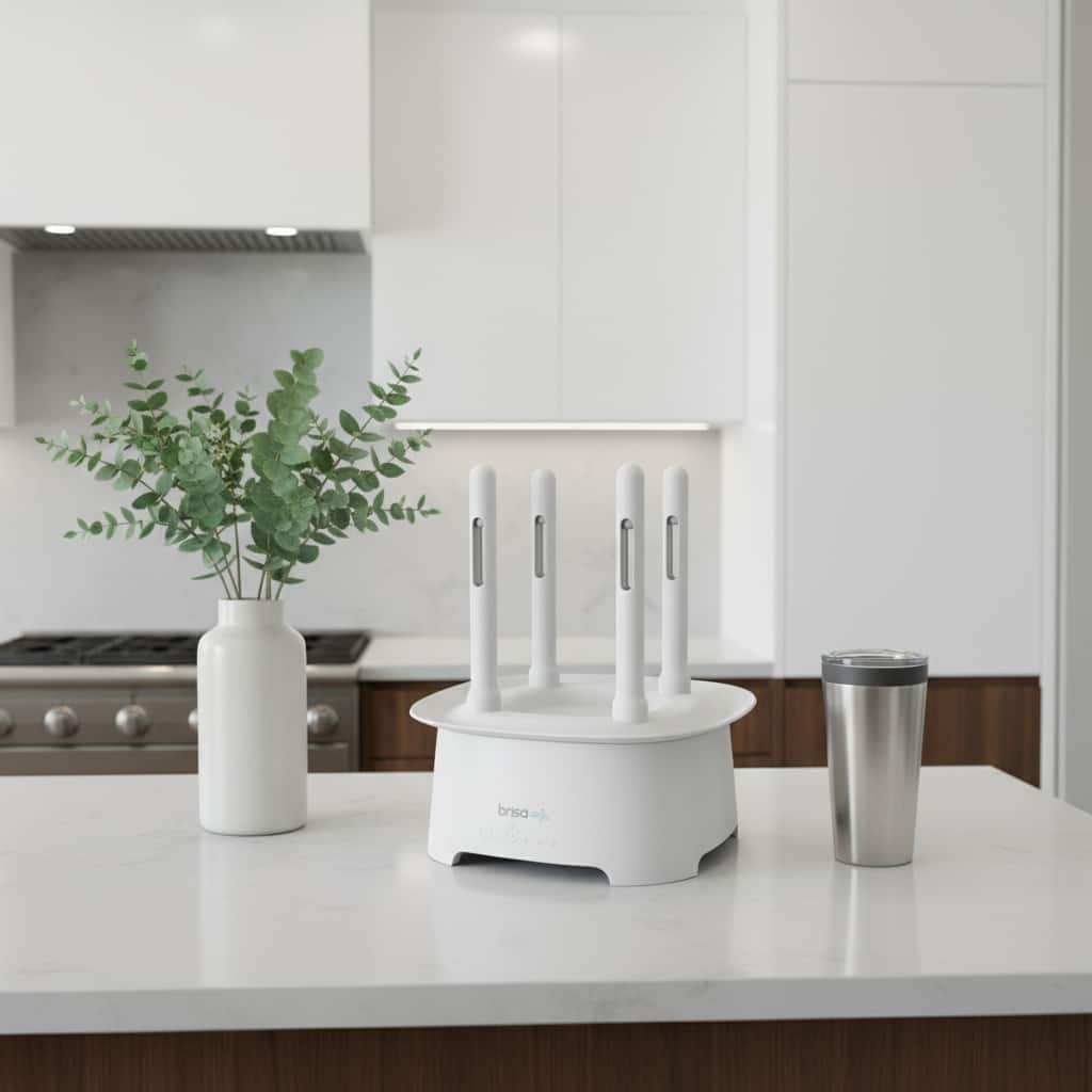 HomeRoots 9" Brisa White Powered Drying Rack - 9.00 in. x 12.00 in. x 9.00 in.