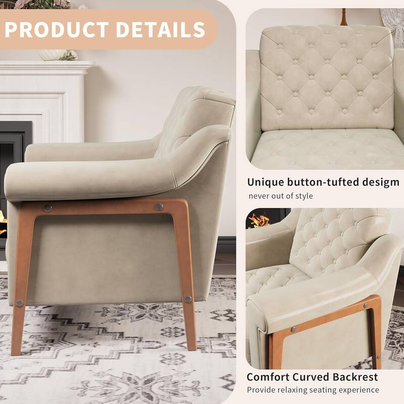 Cozy Accent Chair,PU Leather Modern Living Room Chairs,Mid-Century Office Reading Chair,Single Sofa,Armchair