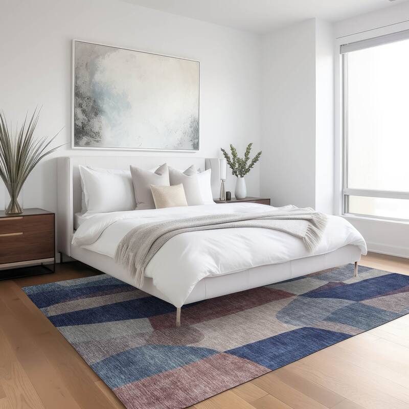 Machine Washable Indoor/ Outdoor Contemporary Layers Chantille Rug