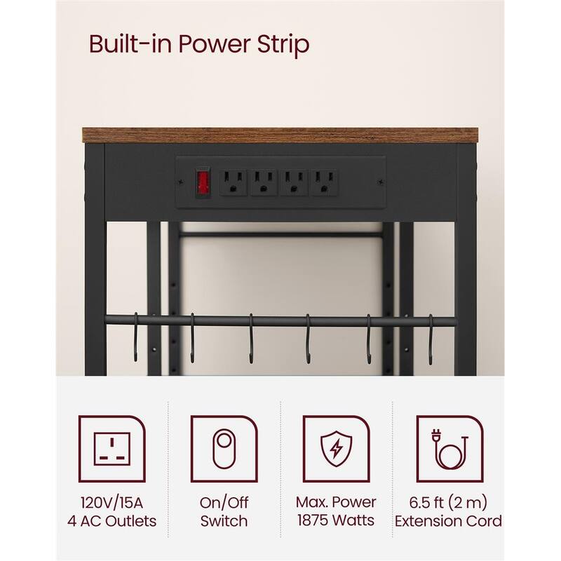 Steel Bakers Rack with Outlet Shelves and Basket with Charging Station - 15.7”D x 35.4”W x 35.6”H