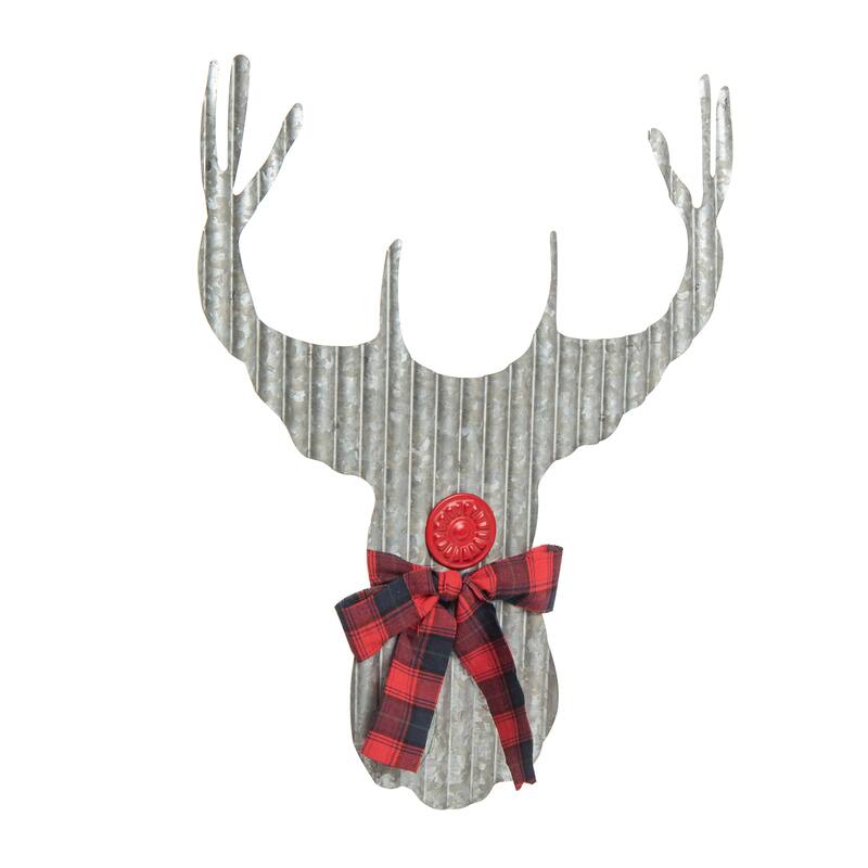 Transpac Metal 23.25 in. Gray Christmas Corrugated Reindeer with Scarf Wall Decor
