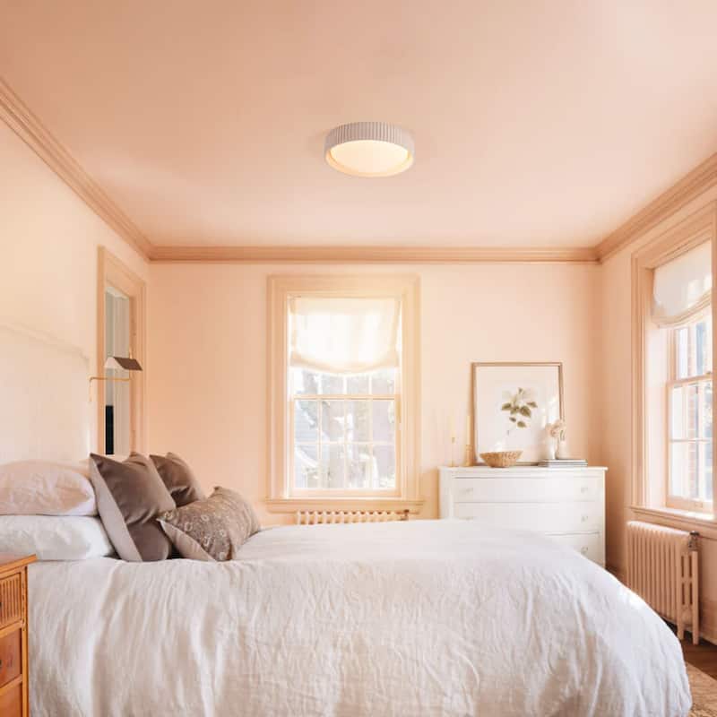 15W Modern Beige Cement LED Flush Mount Ceiling Light, Minimalist Textured Design for Bedroom & Bathroom - 1 Light