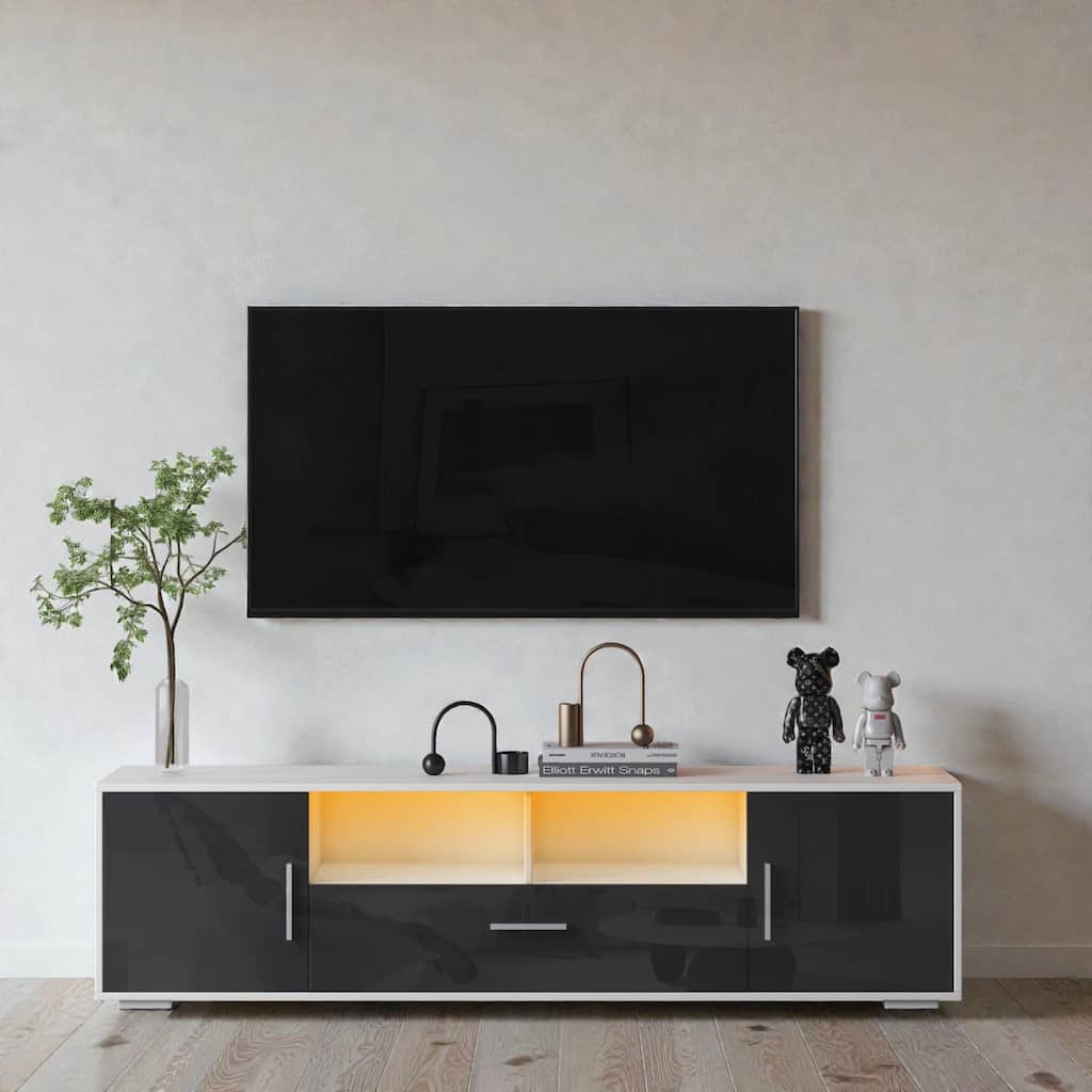 63" Modern TV Stand with RGB LED Lights, Storage Cabinets & Open Shelves, Entertainment Console for 65" TVs