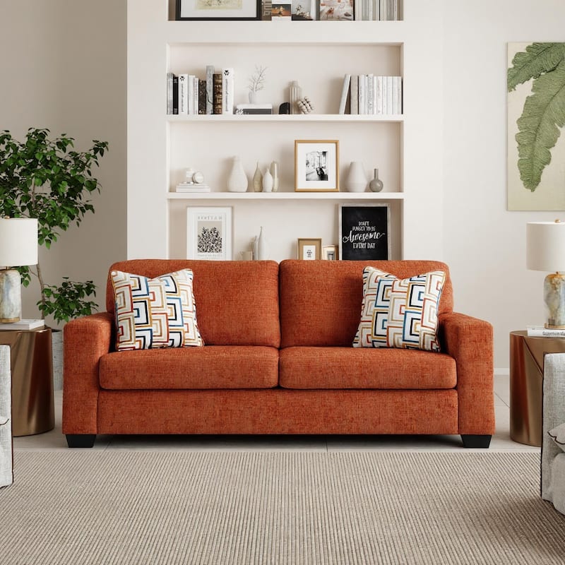 Roundhill Furniture Amoria 2-Piece Living Room Set with Four Accent Pillows, Rust Terra Chenille Upholstery