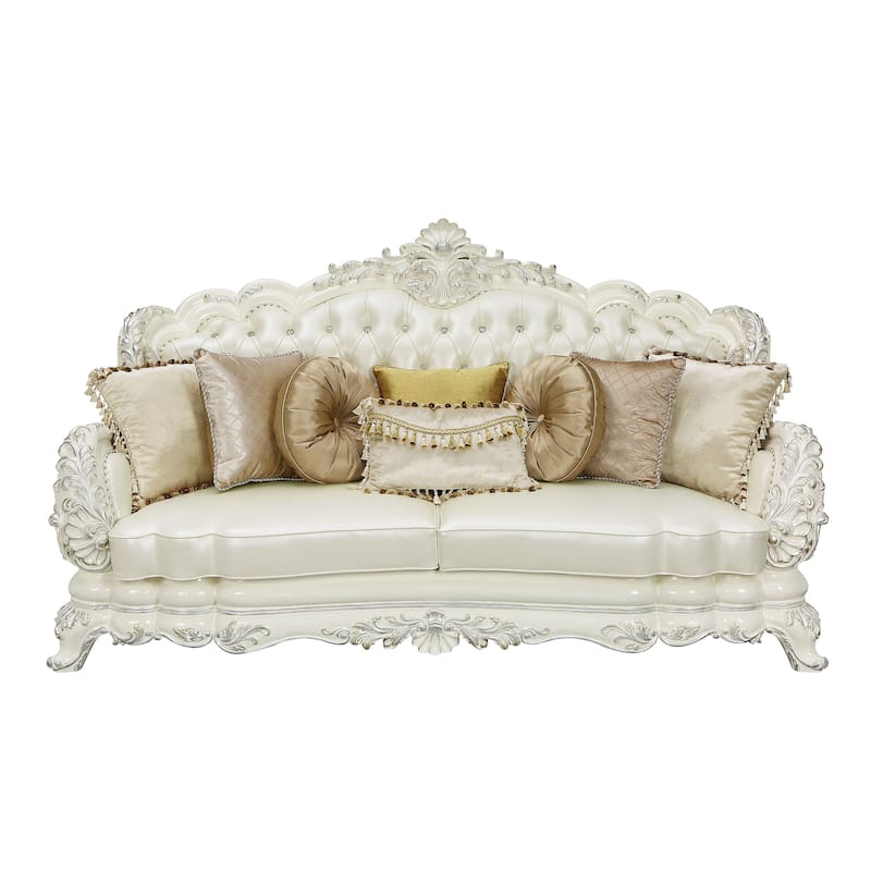 Seville Pearl White and Antique White Sofa with 7-Pillow