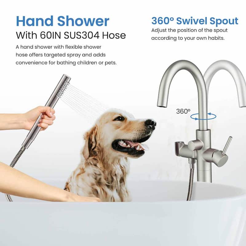 Circular Single Handle Floor Mounted Freestanding Tub Filler With Hand Shower
