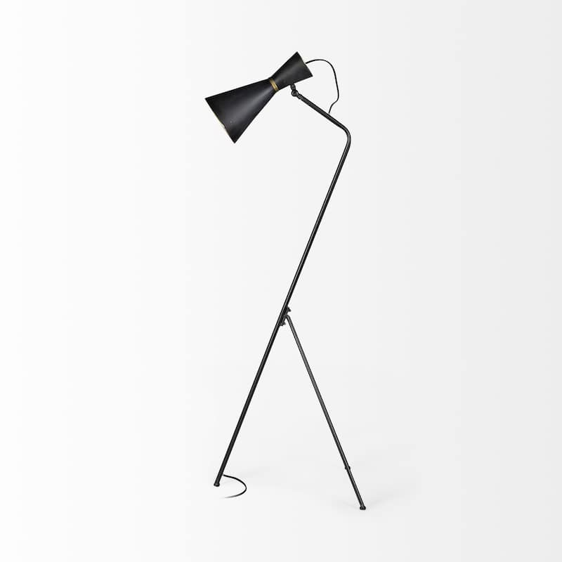 Black and Brass Conical Metal Floor Lamp - 17.72" W x 58.27" H x 20.08" D