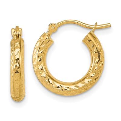 Curata 14k Yellow Gold Sparkle Cut Round Hoop Earrings - 16x16mm