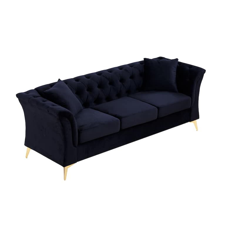 Mid-century Velvet Fabric Tufted Chesterfield 3-Seater Sofa