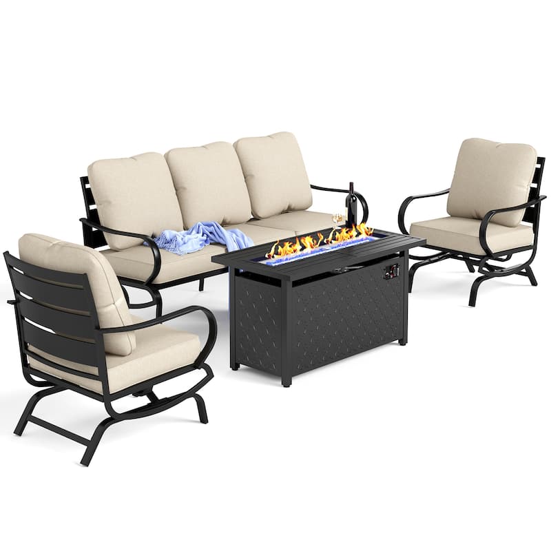 MAISON ARTS Patio Furniture Set 4/6-Piece Outdoor Conversation Set with Gas Fire Pit Table