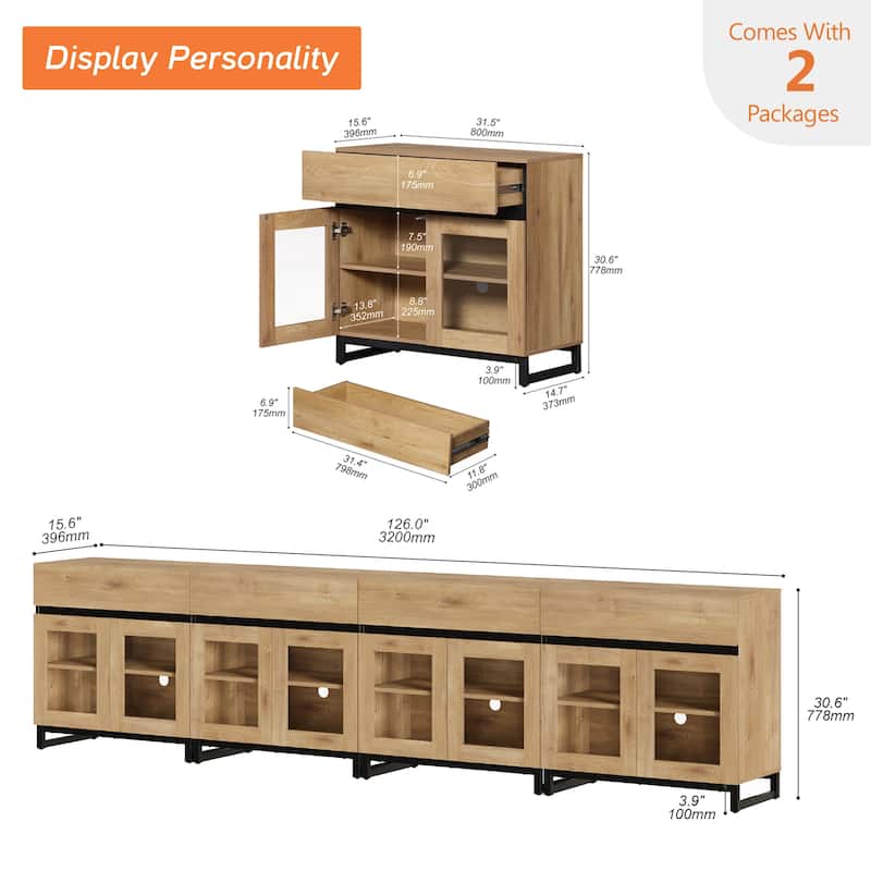 Modern Dresser With Glass Doors, Drawer, And Adjustable Shelf - Multifunctional Storage Cabinet For Living Room Or Bedroom