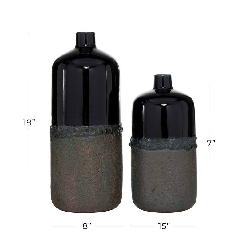 Black Ceramic Decorative Vase (Set of 2) - 8 x 8 x 19