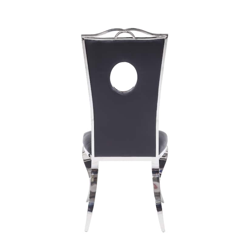 Leatherette Upholstered Metal Side Chairs with Cabriole Style Legs, Black and Silver, Set of Two