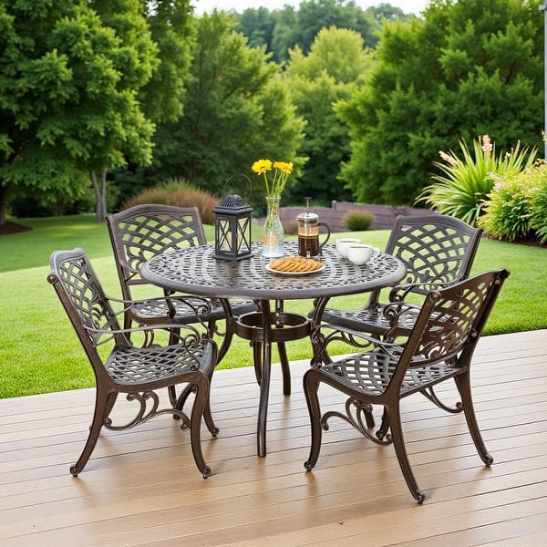 bronze cast aluminum patio table with umbrella hole NUU GARDEN 35 Inch Dining Hole, Outdoor Bistro Table, Black with Antique at The Edge : Patio, Lawn & Garden perfect for year Tranquilius 48 in. Round Bronze