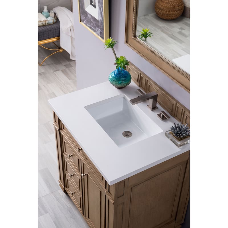 James Martin Vanities Bristol 30" Single Vanity, Whitewashed Walnut - White Zeus Quartz