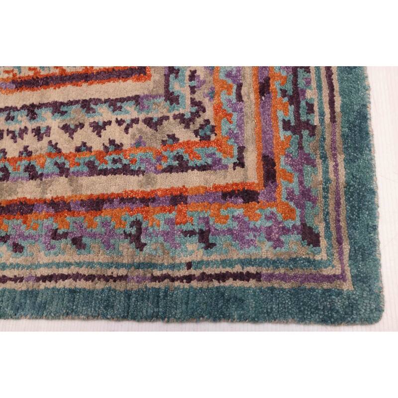 ECARPETGALLERY Hand-knotted Kathmandu Turquoise Wool Rug - 8'6 x 9'9