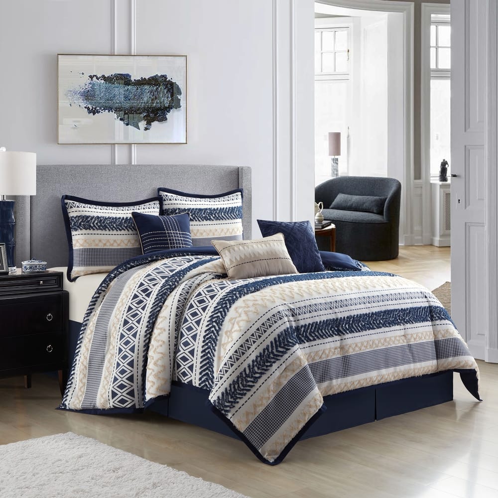 Nanshing Silvia 7 Piece Striped Jacquard Comforter Set