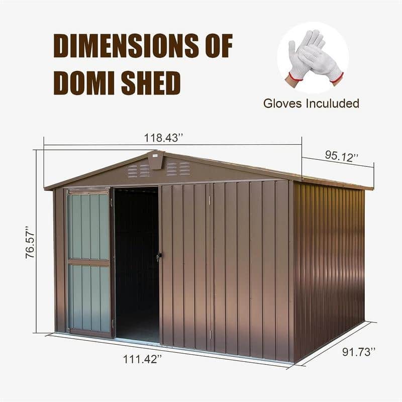 Outdoor Storage Shed 10'x8', Metal Tool Sheds Storage House with Lockable Double Door,Large Bike Shed Waterproof for Garden