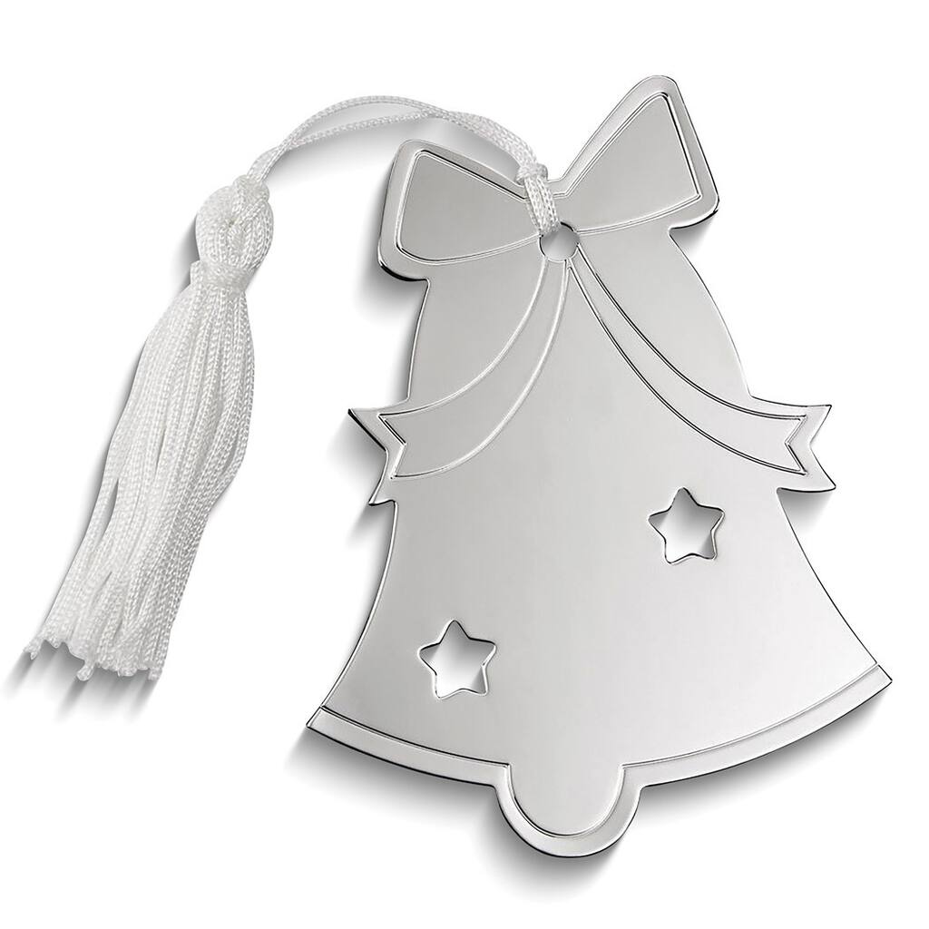 Curata Nickel-Plated White Tassel Engraveable Bells Ornament