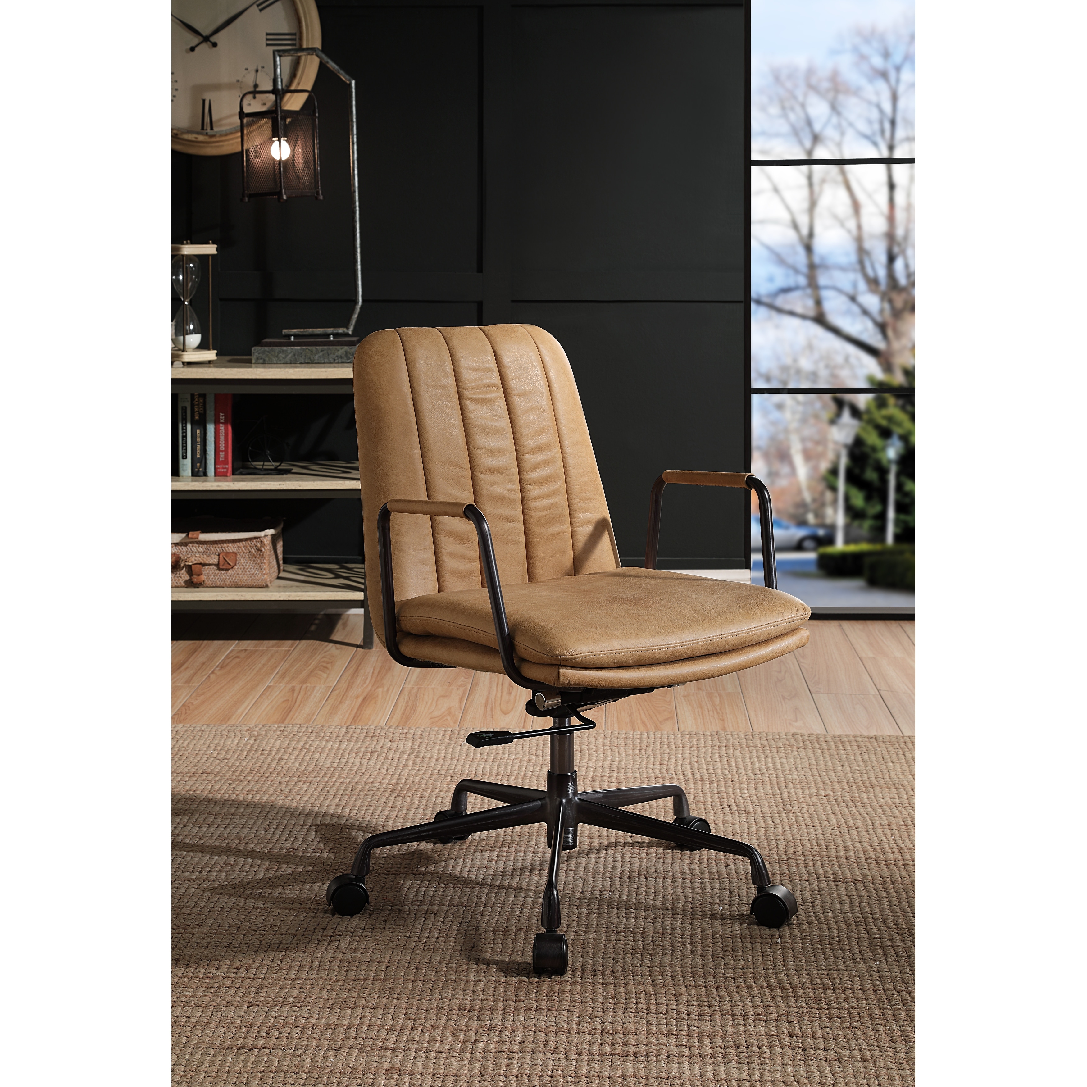 Vintage Industrial High end Style Swivel Adjustable Height Leather Executive Office Chair with Metal Base and Legs